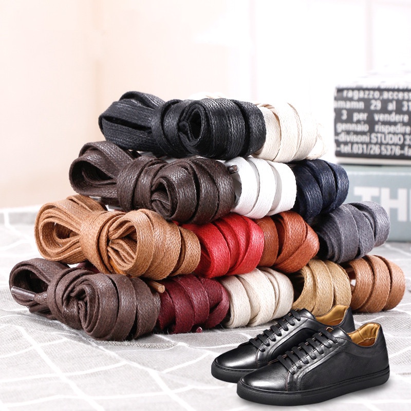 1 Pair Waxed Cotton Shoelaces 0.8CM Width Flat Waterproof Shoe Laces