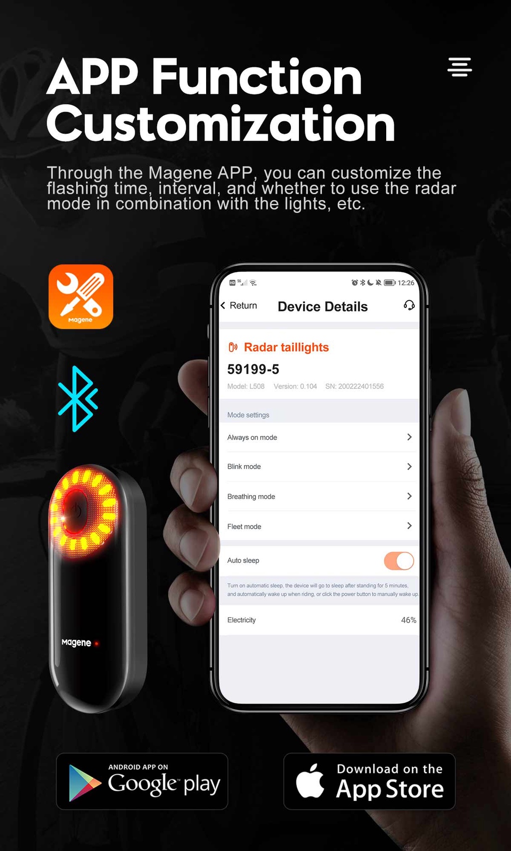 MAGENE L508 Bicycle Smart Radar Rear Light Bluetooth Ant+ Garmin Wahoo