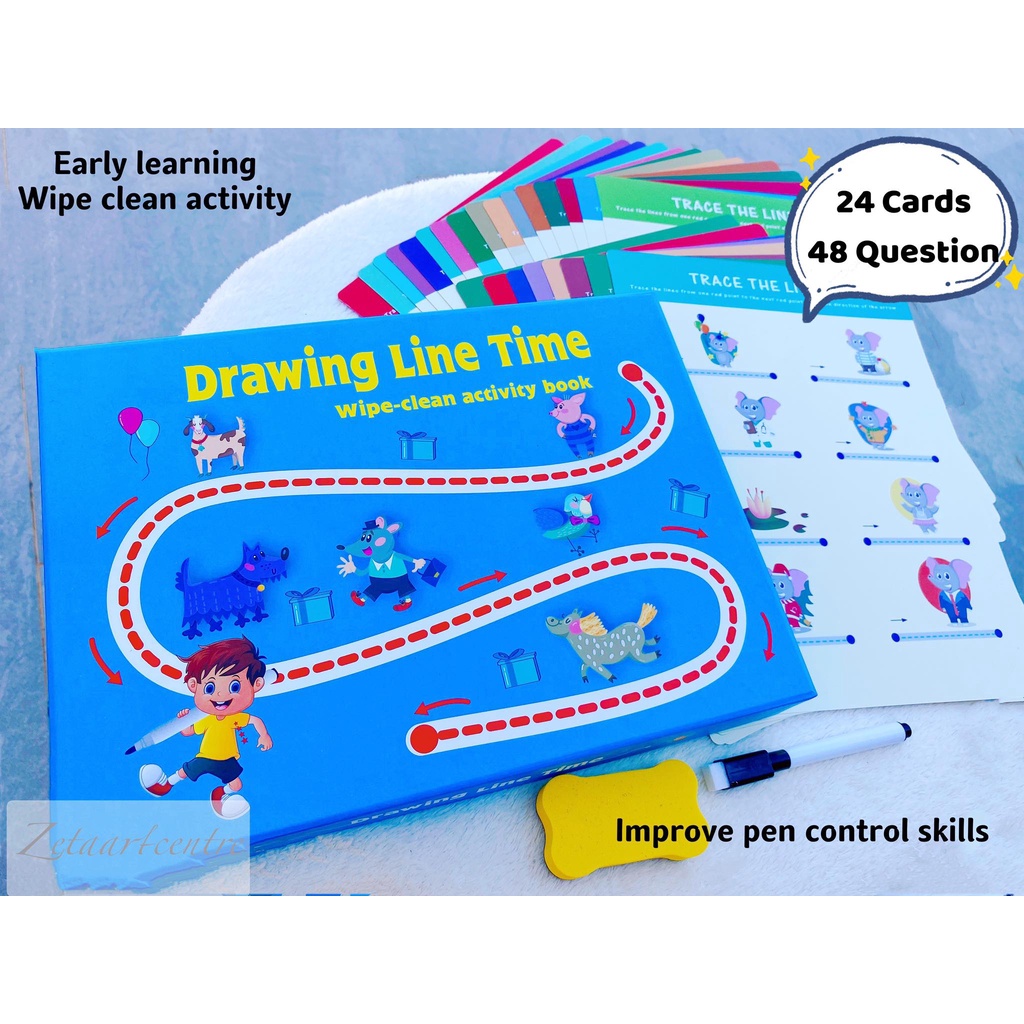 Early Education Wipe Clean Drawing Dot to Line Time Activity Book Baby ...