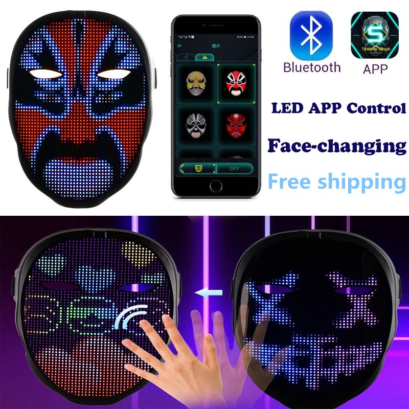 Led Mask With Bluetooth Programmablefor Costume Cosplay Party Masquerade2022 Coolest Cyberpunk 