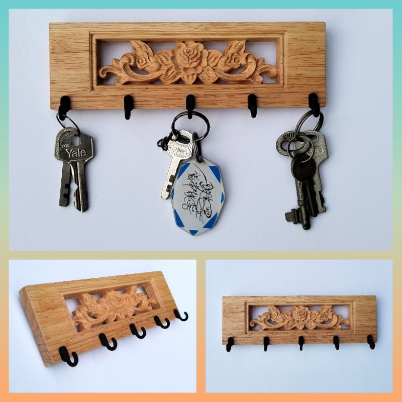 Carved Style Wooden Hook key Hanger Wall Hanging Rack Decorative Rak