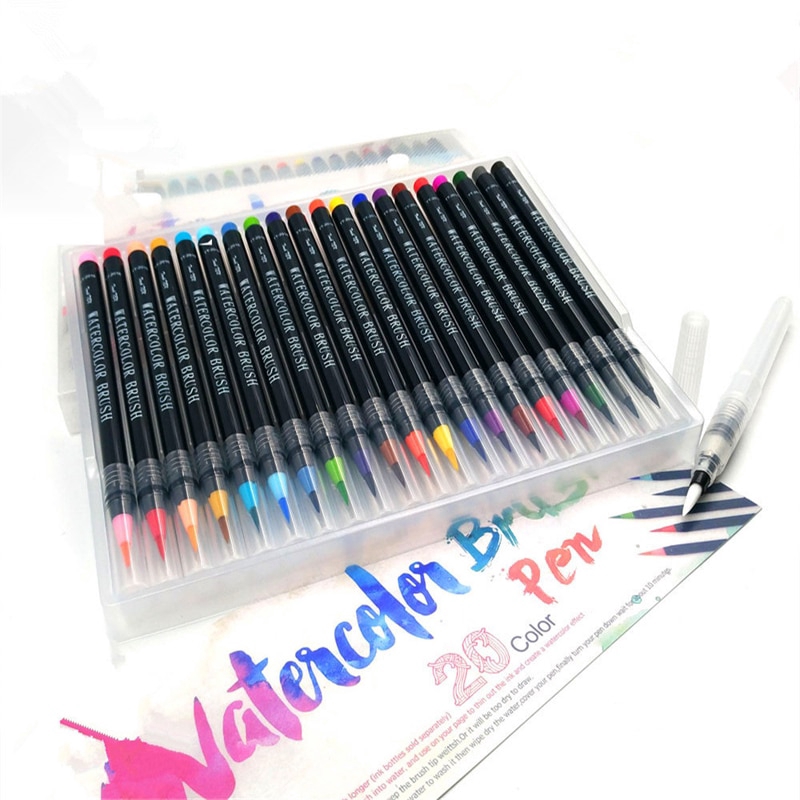 20 Colors Calligraphy Pen Soft Brush Watercolor Marker Set Manga Sketch  Drawing, Shopee Malaysia