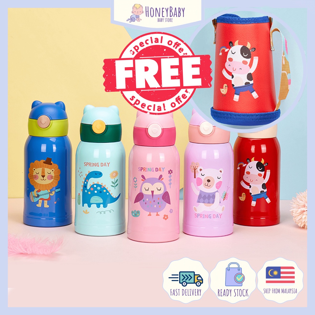 Kids Water Bottle Thermos Cartoon With Straw Water Bottle Kids Drinking ...