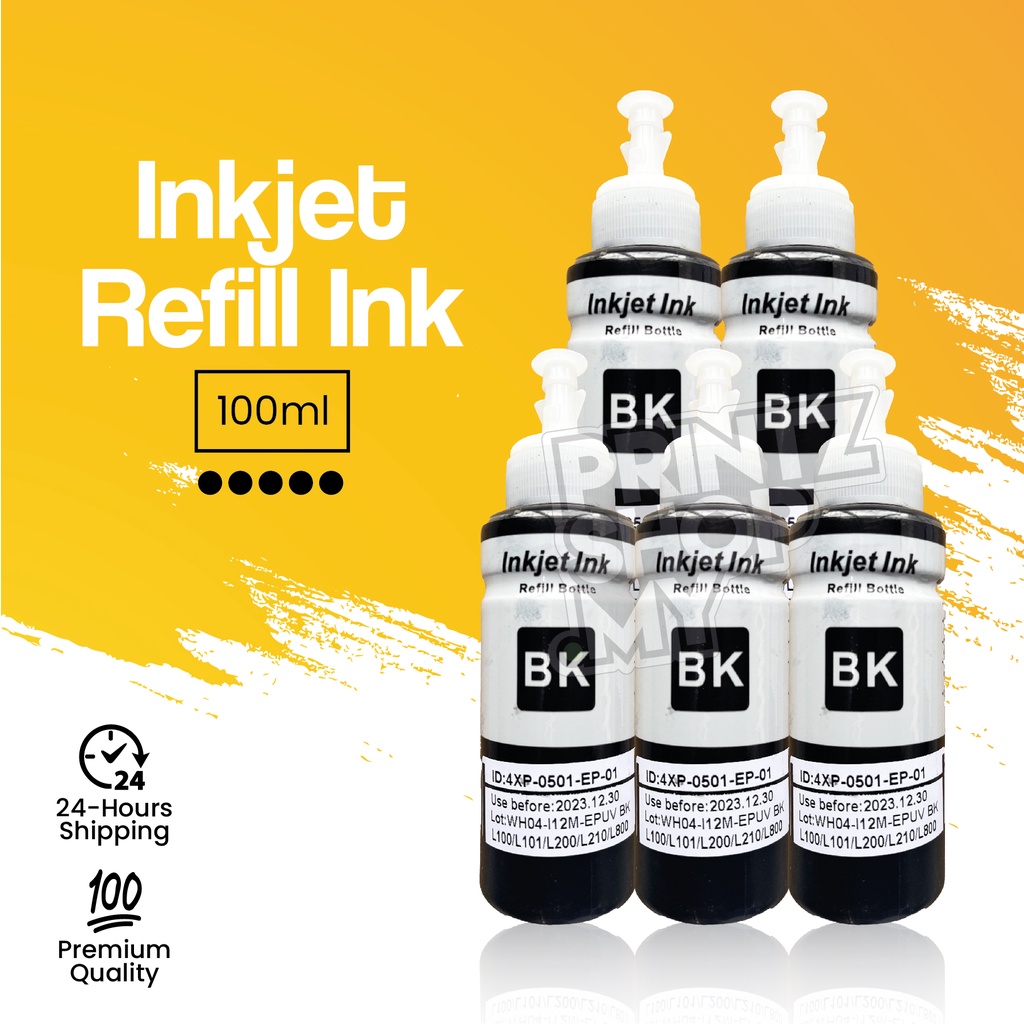Epson Ink Black 5 bottle 1 Set Bulk Pack L120 / L220 / L360 / L365 ...