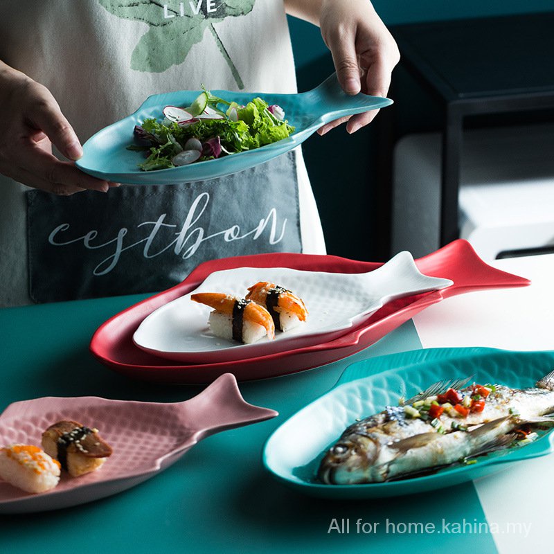 (Ready Stock) Ins Creative Design Ceramic Fish Plate Steamed Fish Head ...