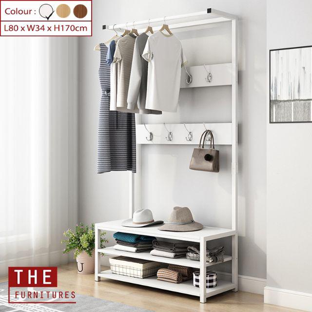 Rak baju kayu/clothes wardrobe rack IKEA/hanging rack/open space ...