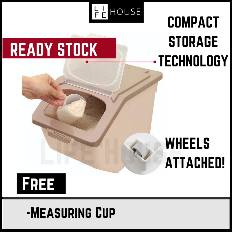 [Wheels] Rice Storage Box With Wheels -10 kg | Shopee Malaysia