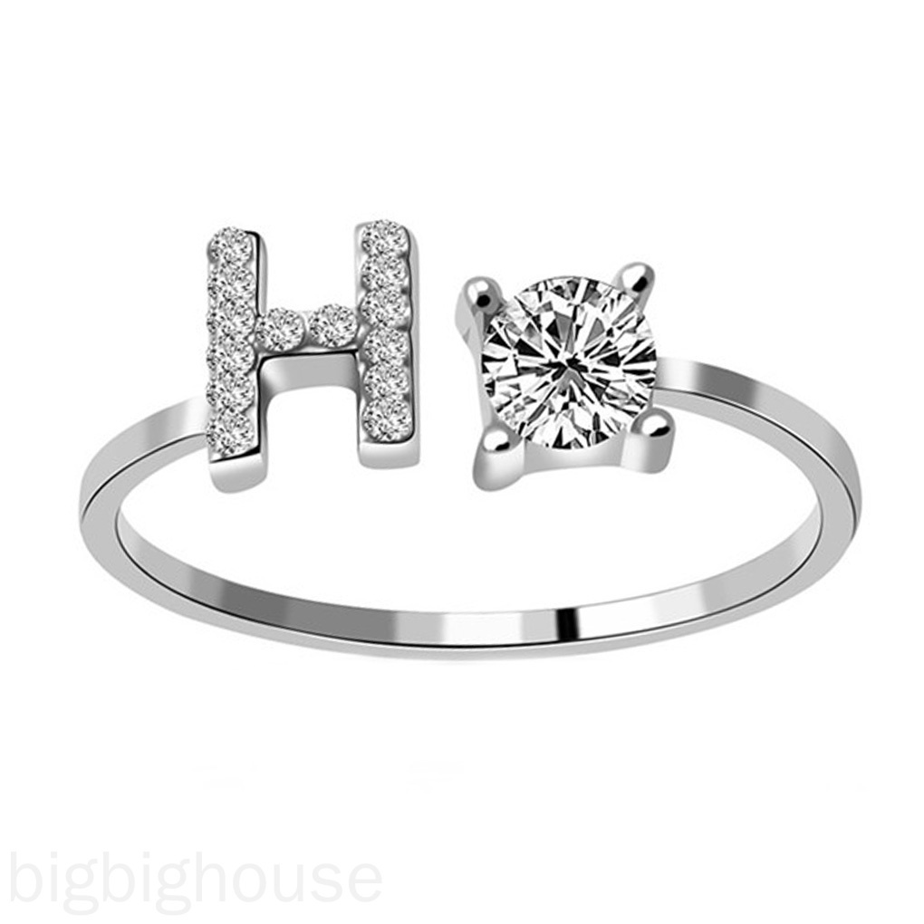 Capital Letter Open Ring Girls 26 Letters Optional Zircon Inlaid Rings ...