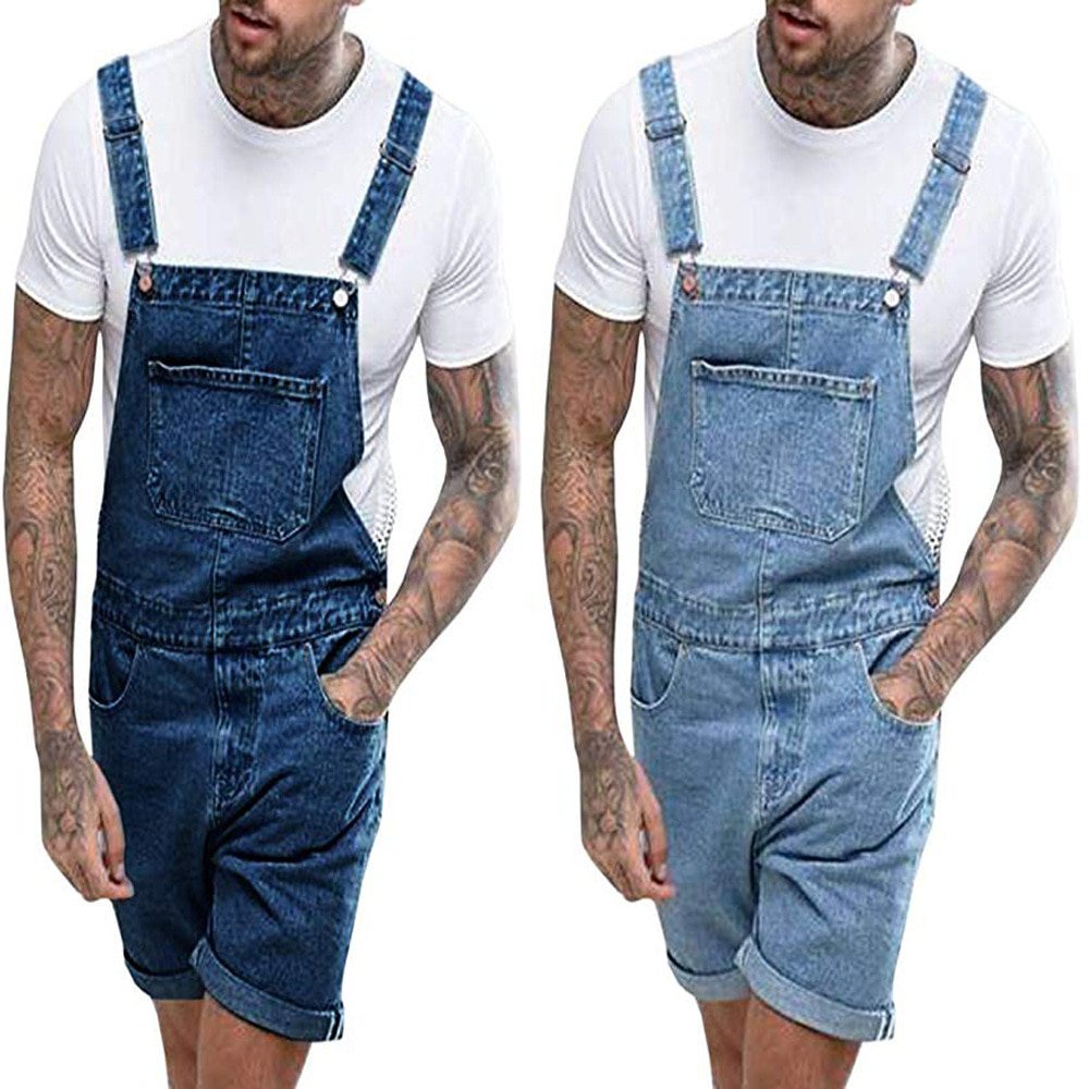 Men's Plus Size Short Overalls Dungarees Men Large Size Denim Overalls