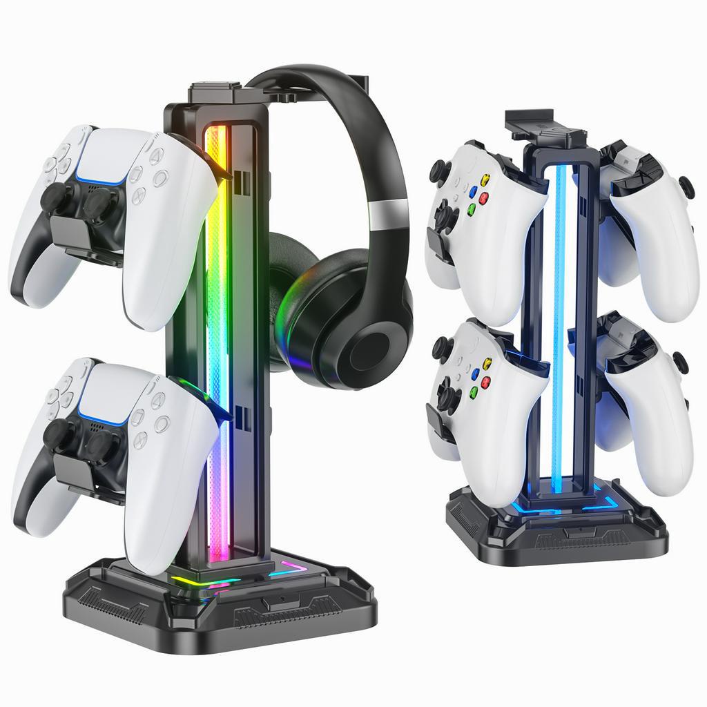 RGB Headset Stand with 9 Light Modes, Detachable Controller Holder ...