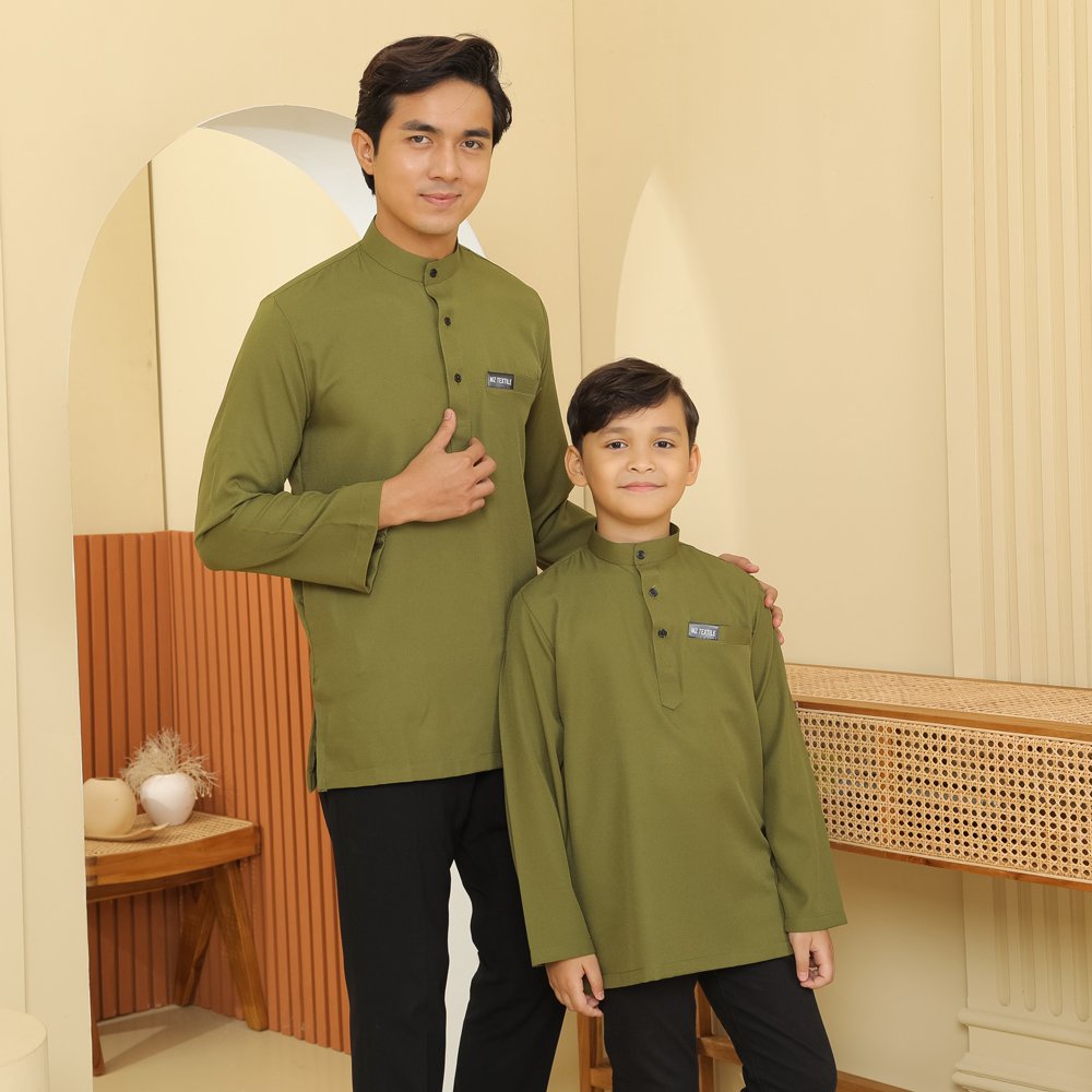 Olive Kurta Budak Dewasa Plus Size Baju Lengan Panjang Lelaki Men Top Long Sleeves Hassan 7854