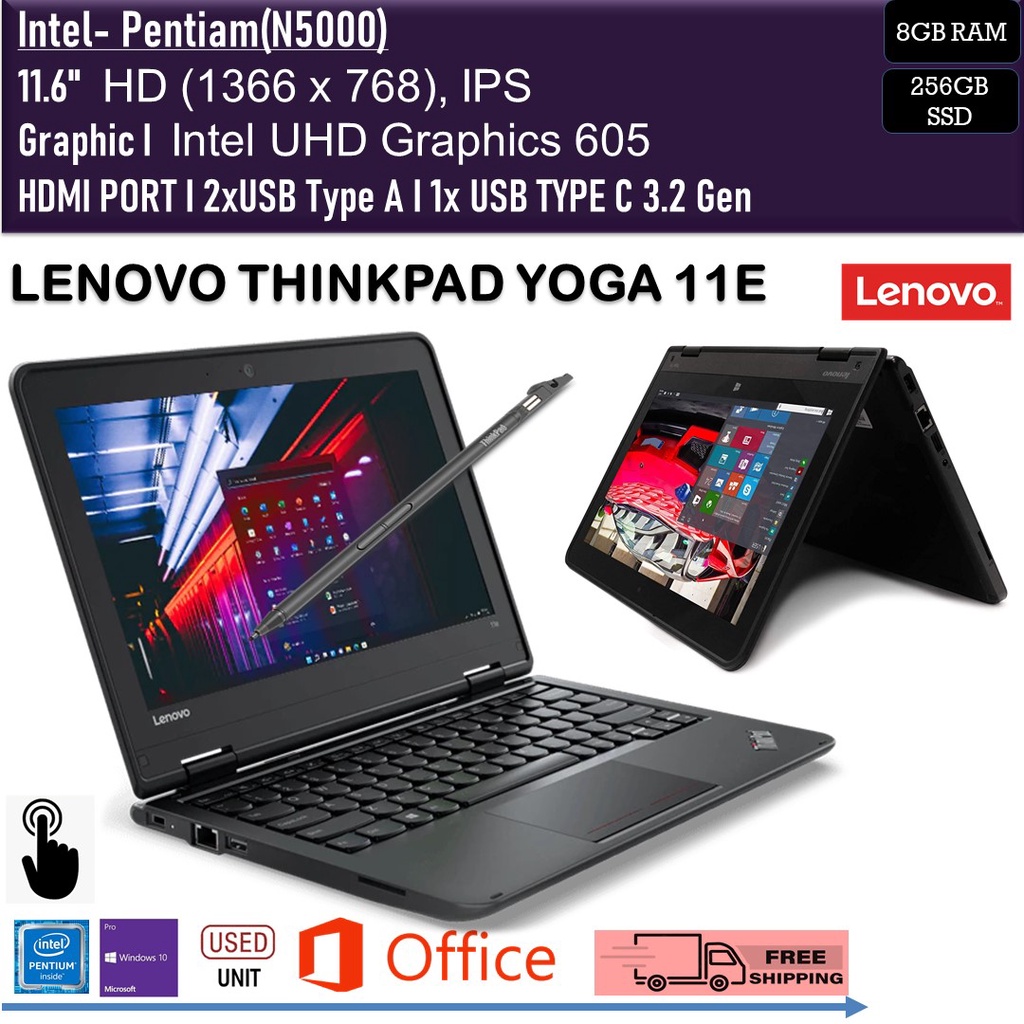 LENOVO THINKPAD YOGA 11E PENTIUM SILVER N5000 RAM 8GB SSD 256GB with  original stylus pen