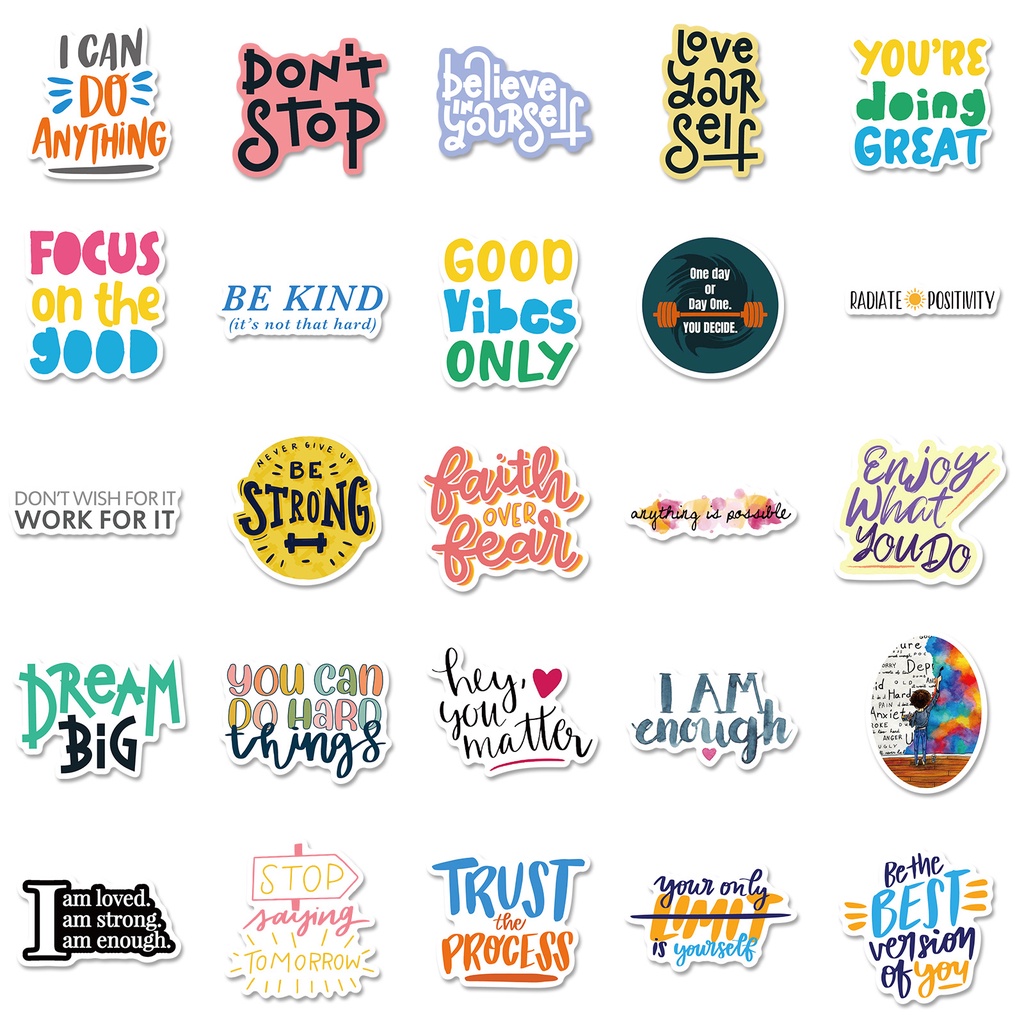 INSPIRATIONAL QUOTES 50 pcs Waterproof Non Repeating Stickers Pack ...
