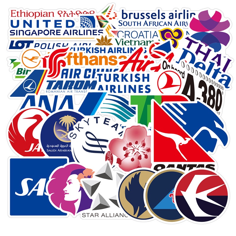 55Pcs Airline Logo Stickers Aviation Travel Trip For Snowboard Laptop ...