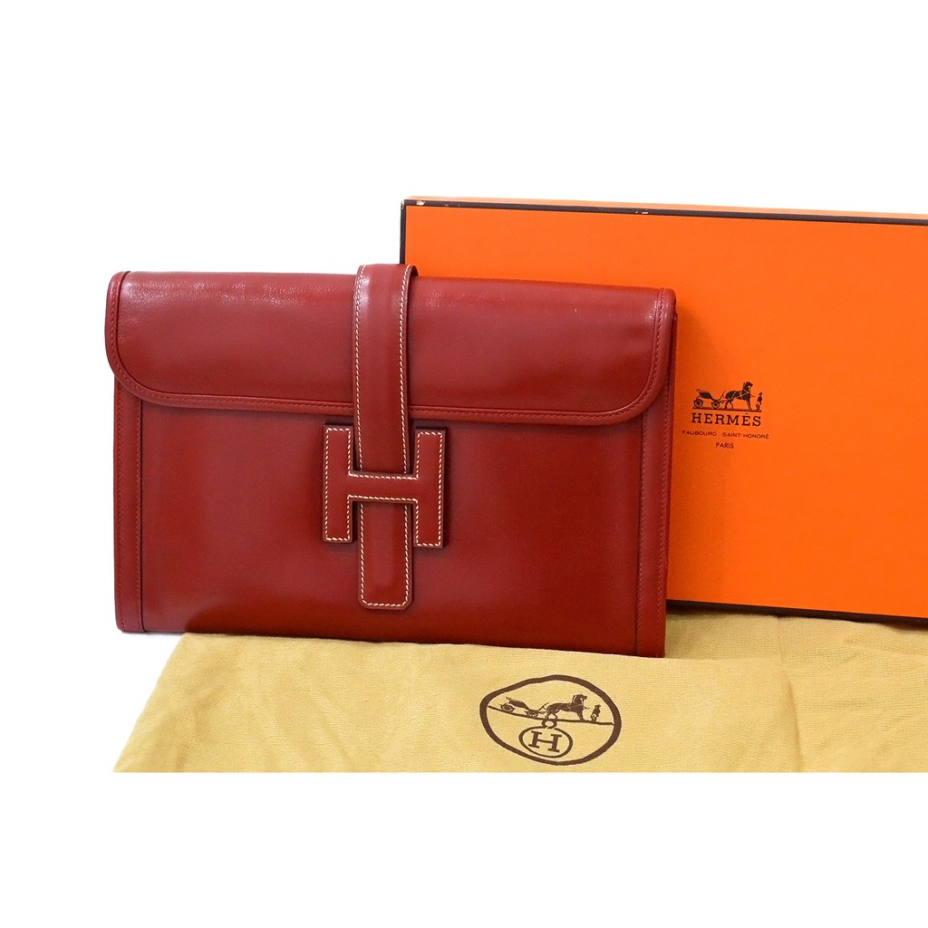 Hermes Jige pouch in red grained leather - VALOIS VINTAGE PARIS
