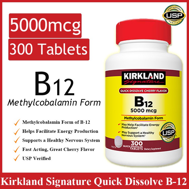 Kirkland Signature Quick Dissolve B12 5000 Mcg 300 Tablets | Shopee ...