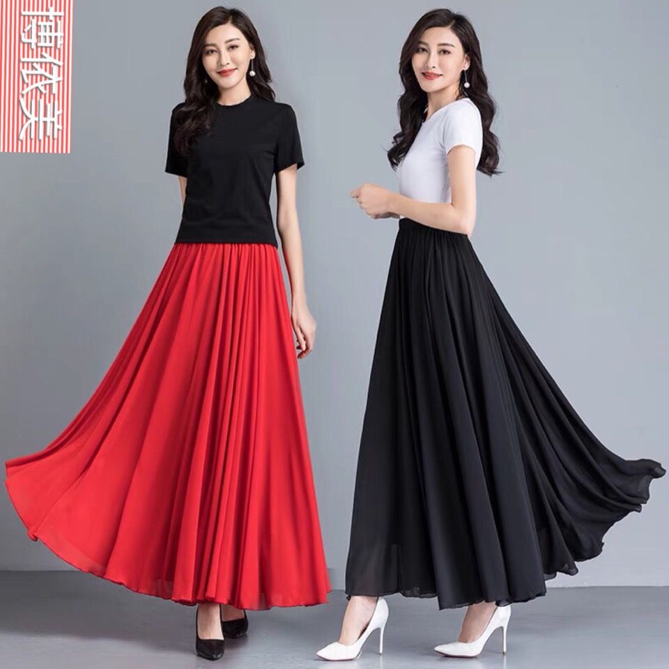 Long-sleeved Floral Print Dress Elegant V-neck Pleated High-waisted Big Swing Chiffon Maxi Dresses For Women Clothing main image 0
