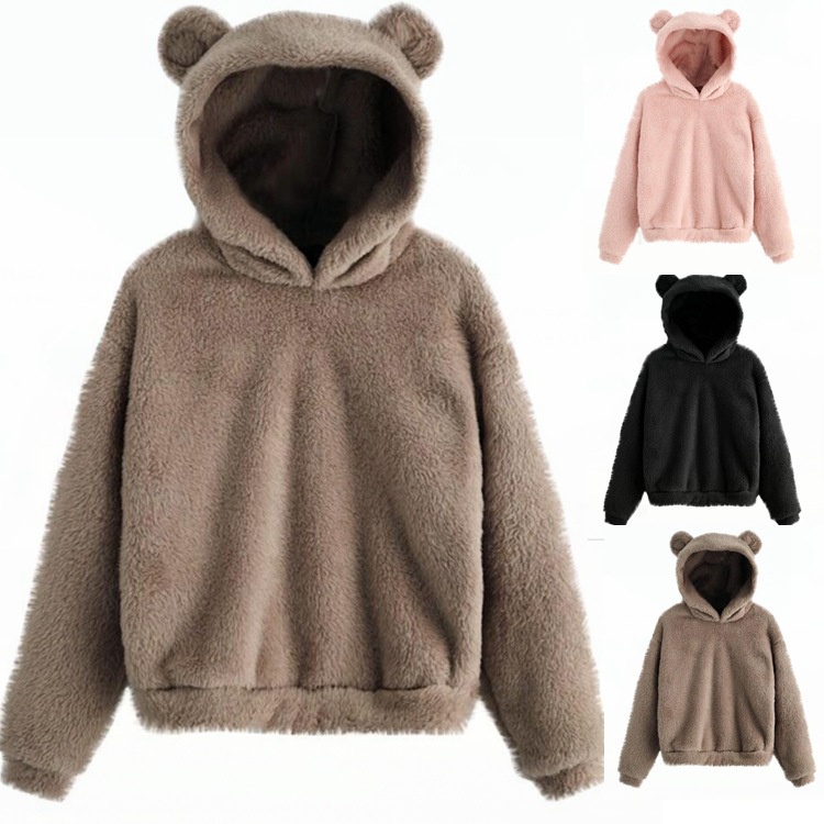 Bear hoodie Women Long Sleeve Fleece Sweatshirt Warm Bear Shape Fuzzy ...