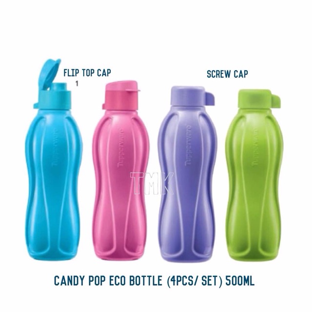 4 Colour Tupperware Candy Pop Eco Bottle 500ml X1 (flip top / screw cap) botol air 500ml water