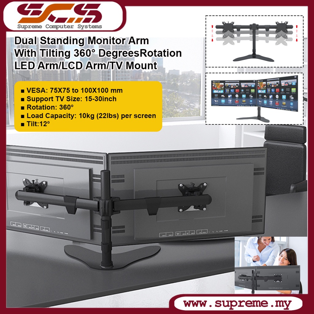 Dual Standing Monitor Arm With Multiple Adjustable Tilting 360° Degrees ...
