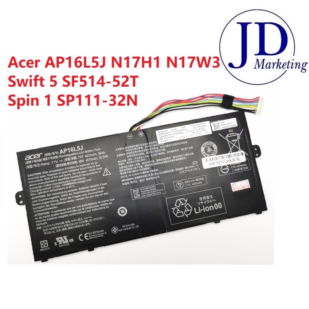 Original ACER AP16L5J Aspire N17W3 Swift 5 SF514-52 52T 53T Spin 1 ...