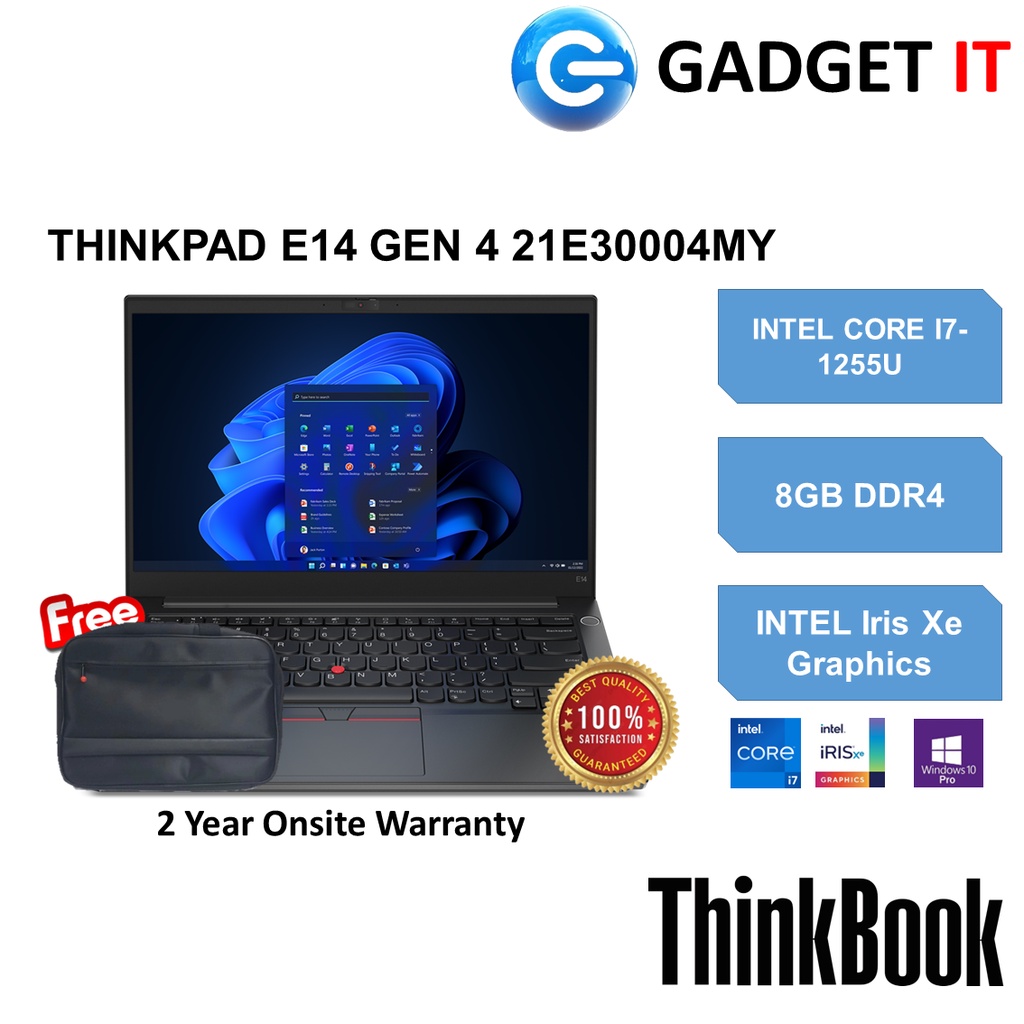 Lenovo Thinkpad E14 Gen 4 21e30004my Laptop I7 1255u8gb512gb Ssd14fhdiris Xe Graphics 5773