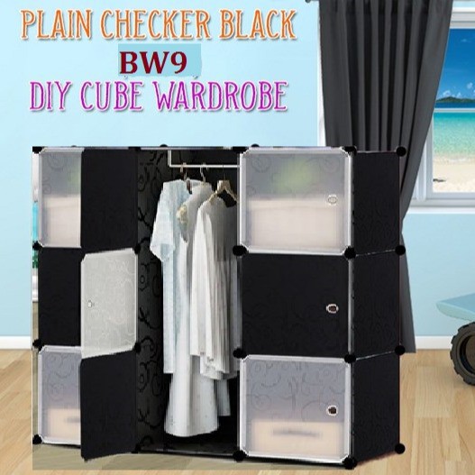 PLAIN CHECKER BLACK 9C DIY Rack Storage Wardrobe With Almari