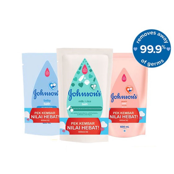 Johnson's Baby Bath Milk + Rice Refill (600ml x 2) Exp 07/2026 Shopee