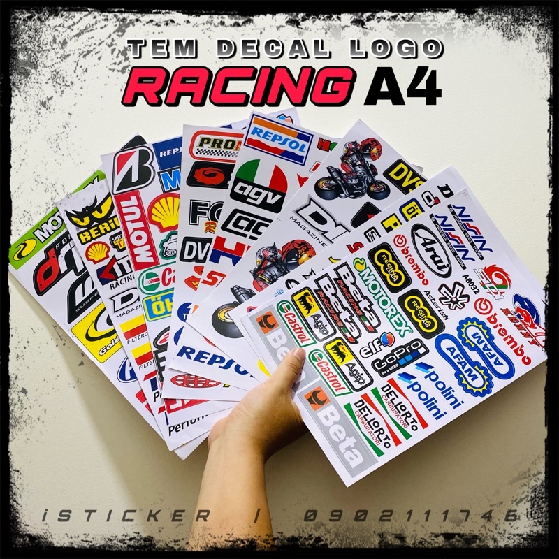 A4 racing logo decal stickers for motorbikes, laptops, helmets ...