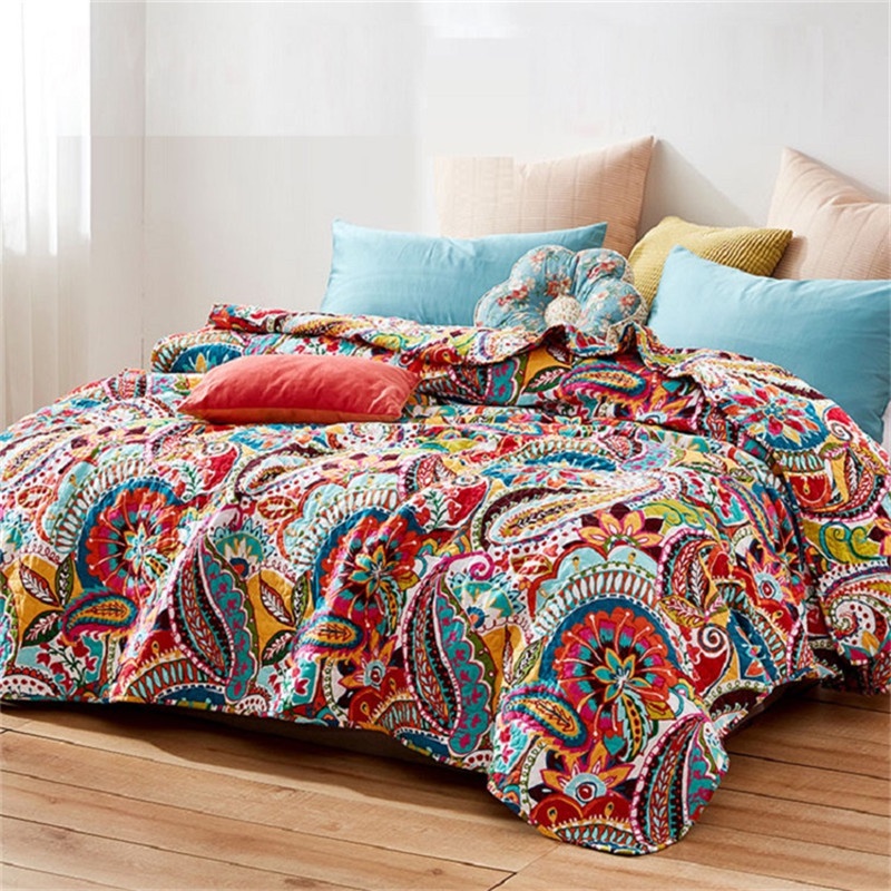 Geometric Bedding Cotton Quilt Bedspread Coverlet Floral Printed Summer  Duvet Quilted Blanket Patchwork Bed Cover
