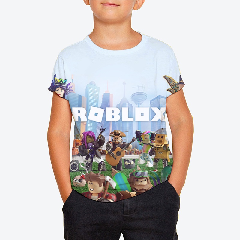 Roblox Children Boys Digital Printing Korean Version Cartoon Round Neck