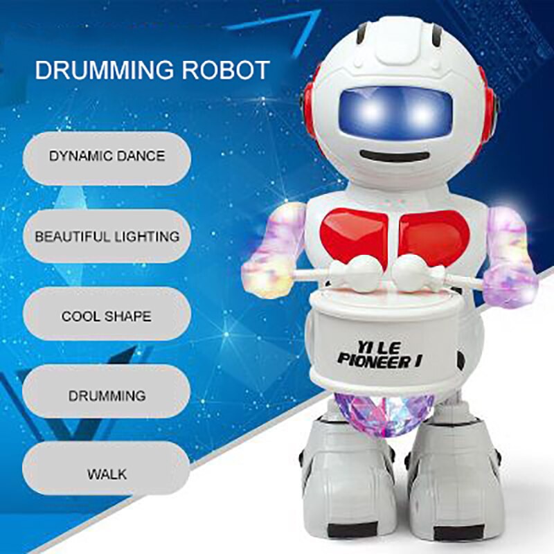 Bot Robot Drummer (with LED Light & Music) Action Movement Dancing Doll