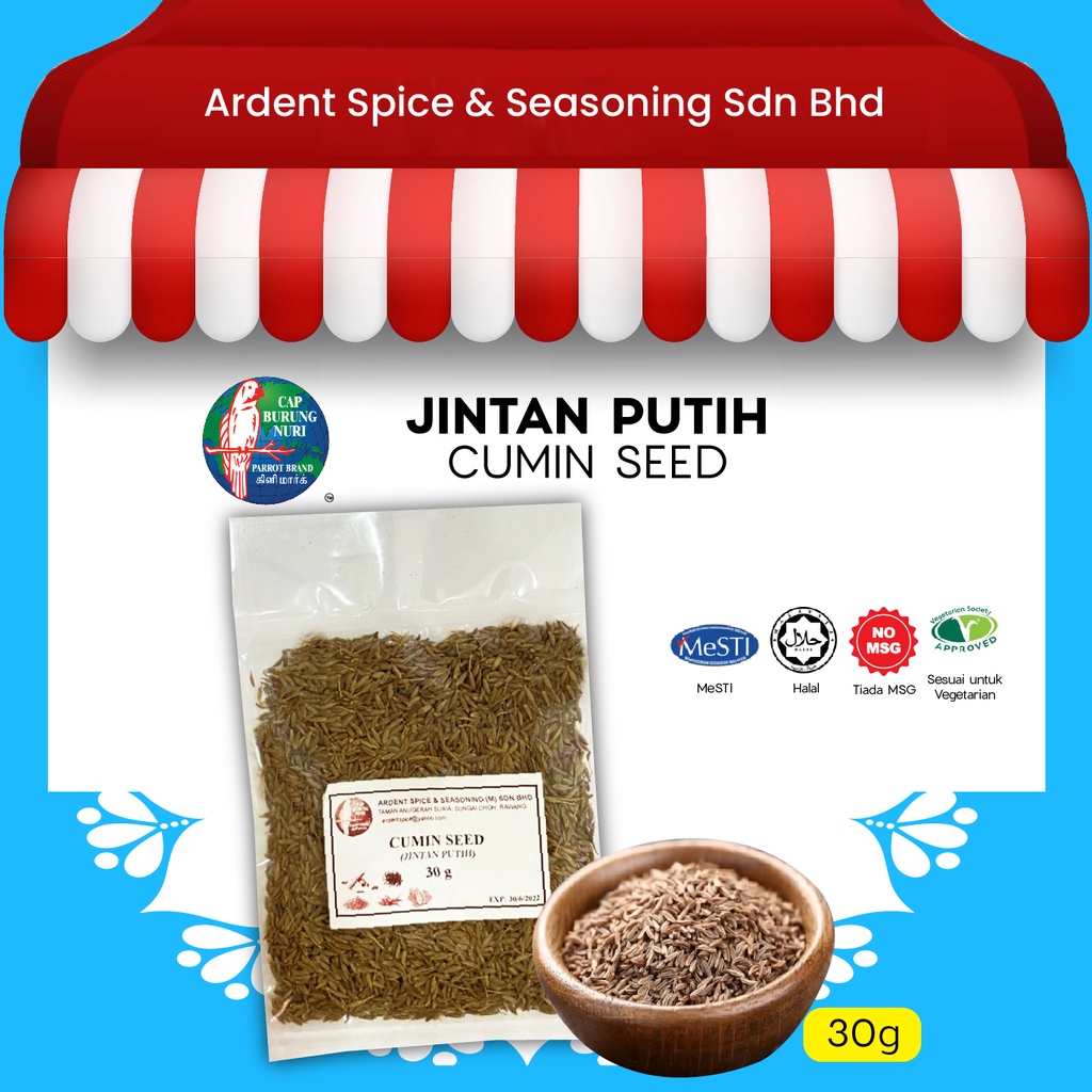 Parrot Brand Cumin Seed (30g) / Jintan Putih cap Burung Nuri (30g ...