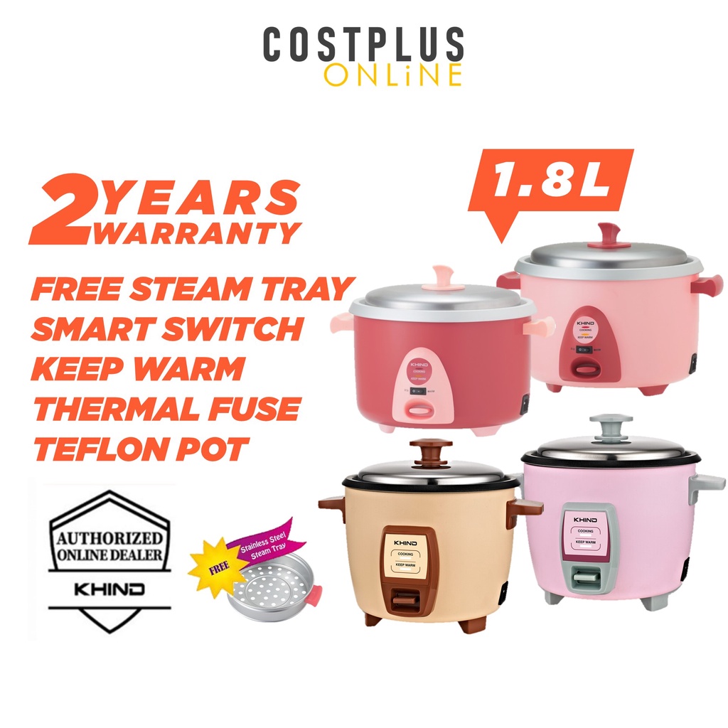 KHIND RC918 RC918T 1.8L Rice Cooker + Steam Tray ( PINK / GREEN / CREAM
