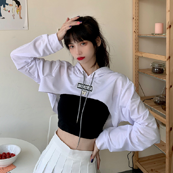 Long Sleeve Blouse Baju Blouse Fashion Sexy Top Long Sleeve Crop Top Harajuku Hoodie for Women Plain Crop Tops Trendy Loose Hoody Retro Hoodie Streetwear Pullover for Women Korean Style Ulzzang Hoodie...