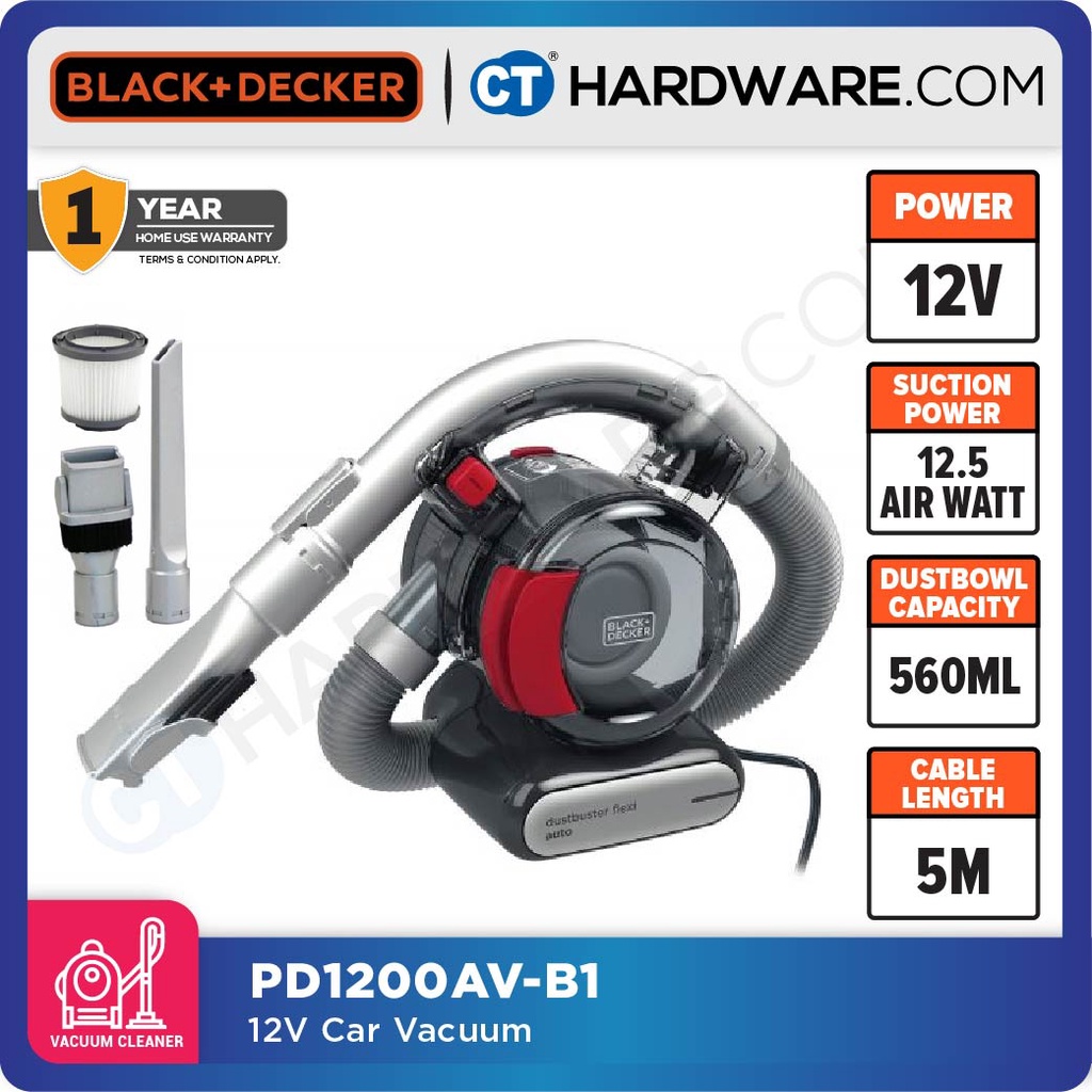 BLACK & DECKER PD1200AV FLEXI AUTO DUSTBUSTER VACUUM CLEANER 12V 1.5M ...