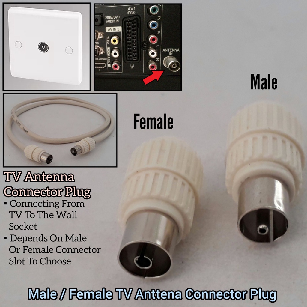 Male Female Coaxial Tv Antenna Connector Plug For Home Electrical Appliance Tv Shopee Malaysia