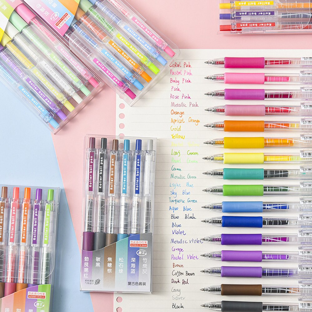 6 Pcs/set Colorful Gel Pens 0.5mm Writing Drawing Stationery | Shopee ...