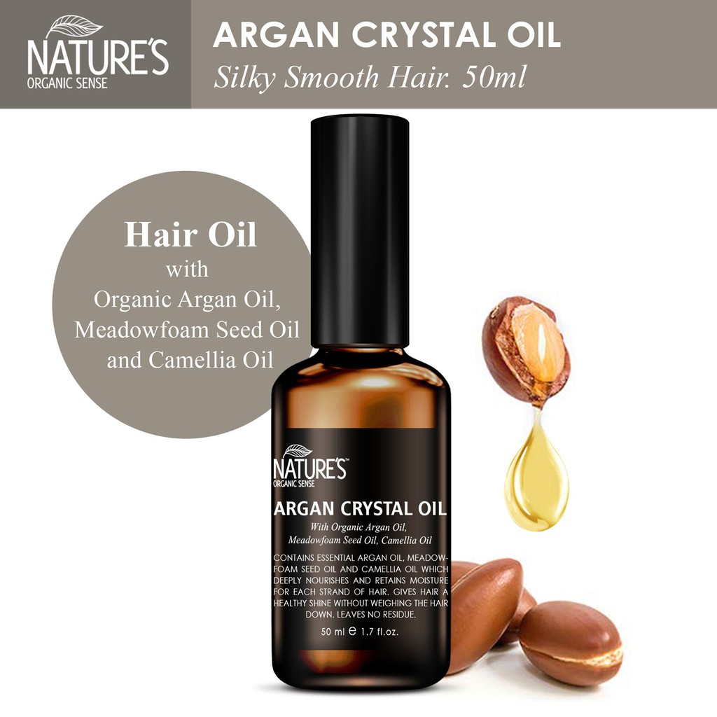 NATURES ORGANIC SENSE ARGAN CRYSTAL HAIR OIL 50ml | Shopee Malaysia