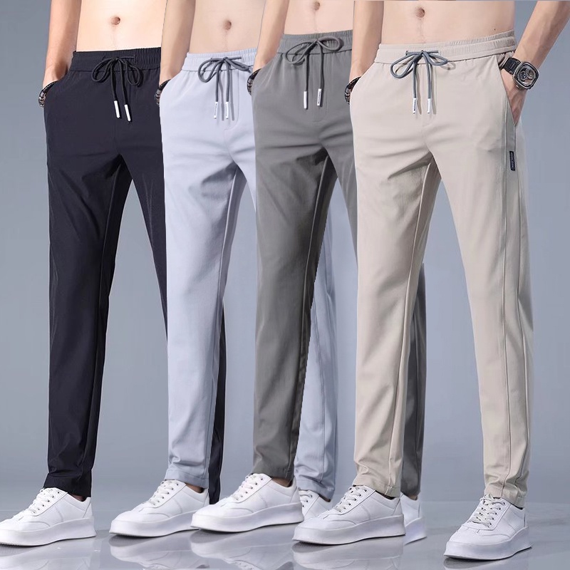M5XL Korean Style Drawstring Long Pants For Men Slim Fit Straight Cut