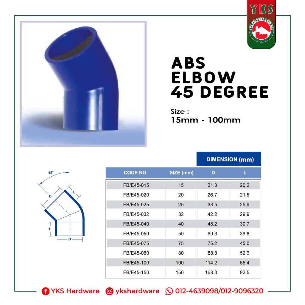 ABS ELBOW 45 DEGREE - Pipe & Fittings System | Shopee Malaysia