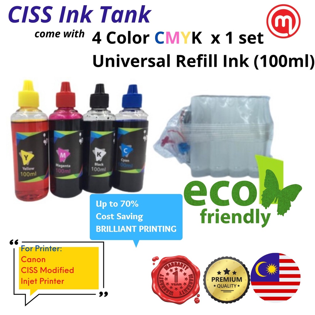 CISS External Ink Tank Come with CMYK Color Canon Universal Refill Ink