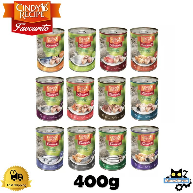 Cindy's Recipe Favourite Can Cat Food 400g ( Tuna Sardines, Mackerel