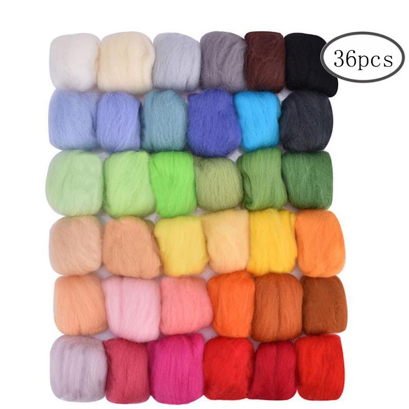36/50Pcs Colors Wool Felt Roving Wool Felting Kit Fiber Material with