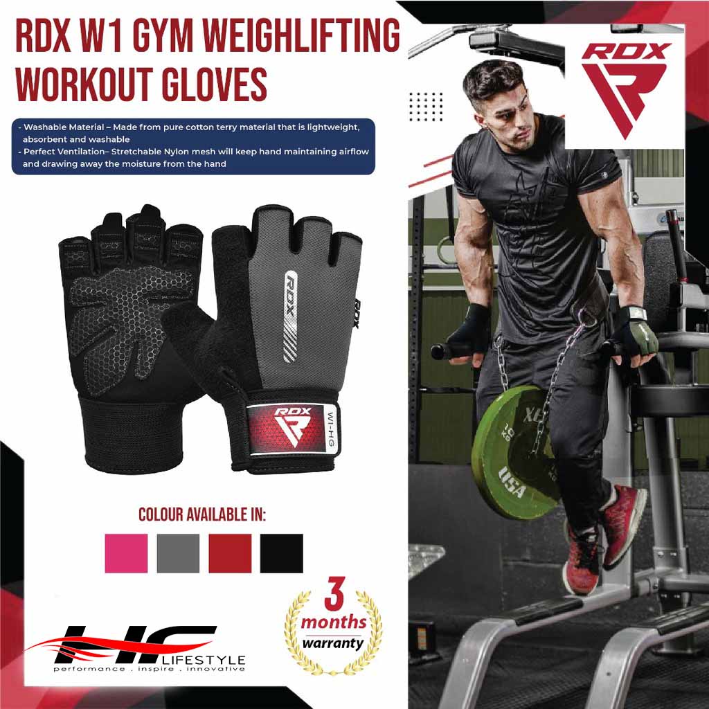 RDX Gym Weightlifting Workout Glove in Black/Grey/Pink/Red w 3