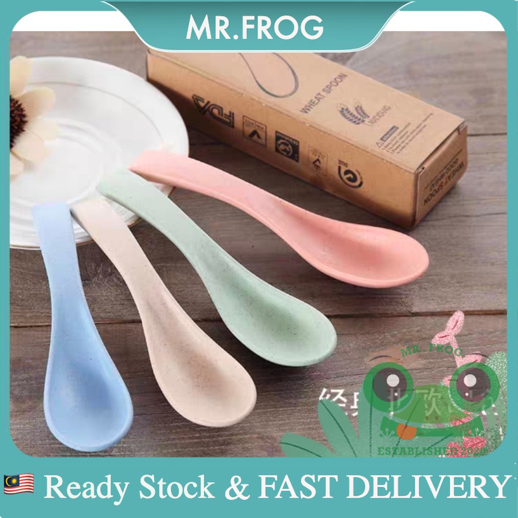 MSIA🐸 4pcs/set Soup Spoons 16cm Wheat Straw Tablespoon Eco-Friendly ...