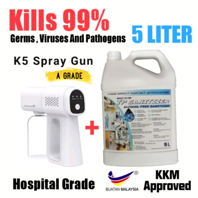 Nano Spray Gun K5 + 5liter AlcoholFree Air Disinfectant TP Sanitizer & Action Hand Sanitizer