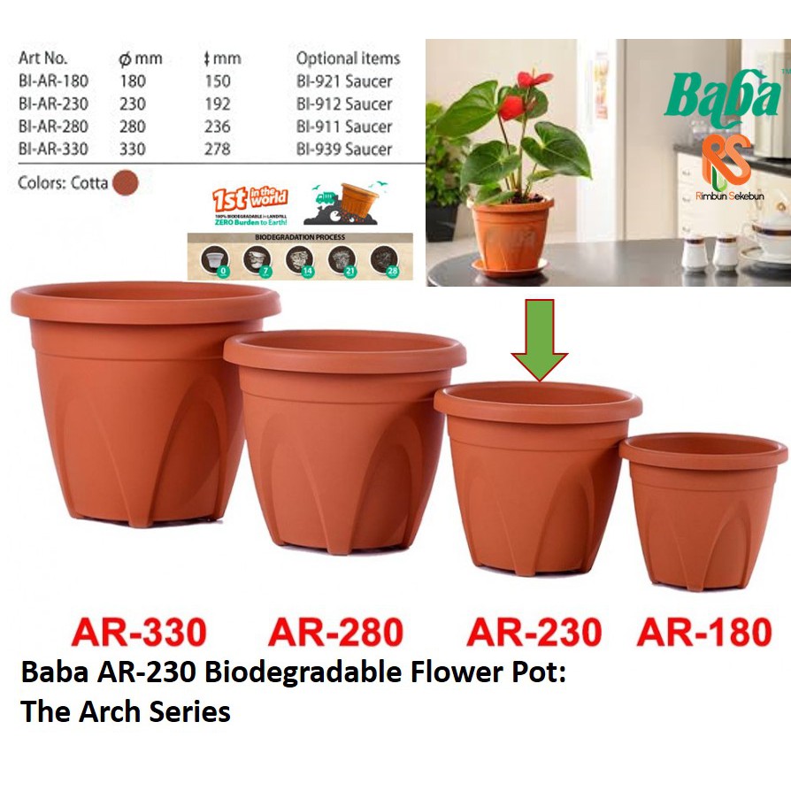 Baba AR-230 (Cotta and White) Biodegradable Flower Pot The Arch Series ...