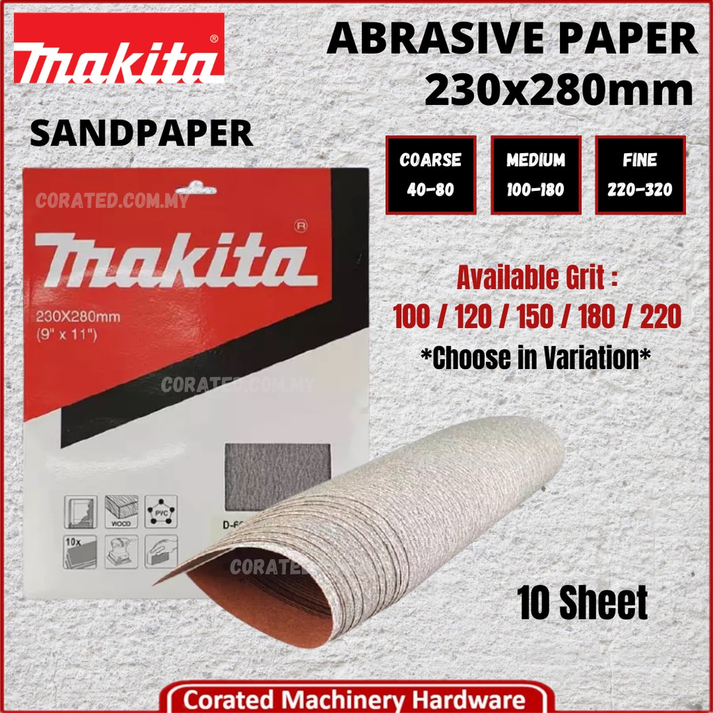 CORATED Makita Abrasive Paper Sandpaper 230x280mm 1Set 10Sheet