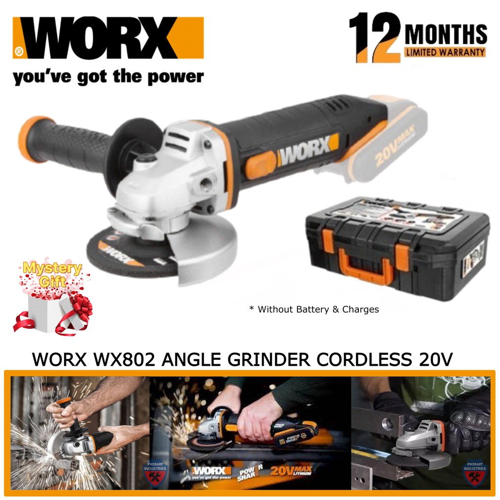 WORX WX802 Cordless Angle Grinder 20v Battery Grinder (Bare Tool ...